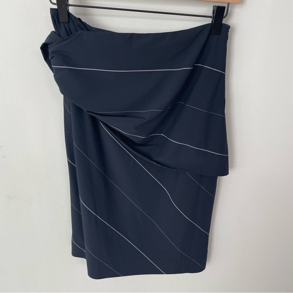 MM Lafleur The Bowery Skirt Navy Slant Stripe Sz 2 Italian Wool Blend 22 - Picture 3 of 8